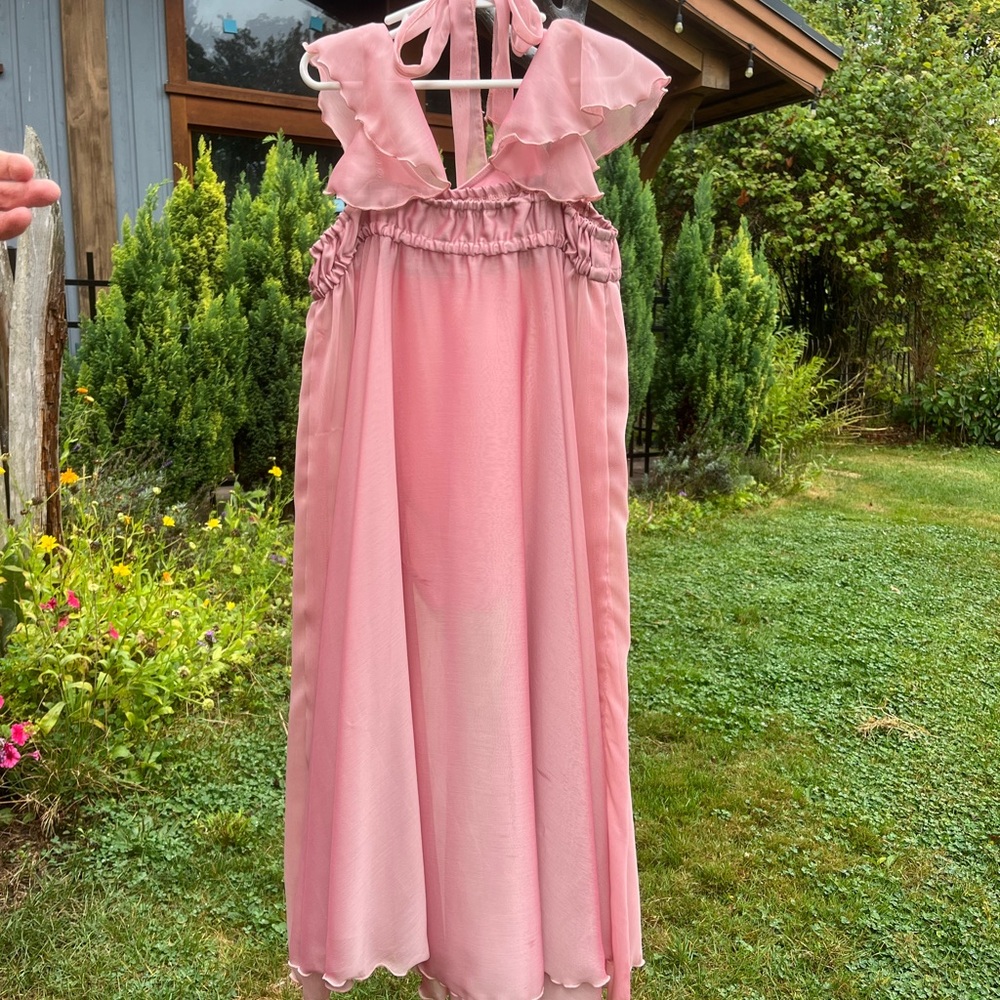 Girls Ruffle Sleeve Pink Maxi Dress